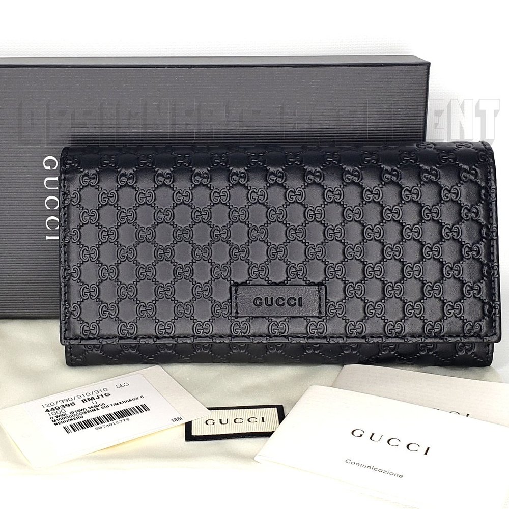 GUCCI black MICRO GUCCISSIMA leather LOGO snap flap Continental GG Wallet 449396